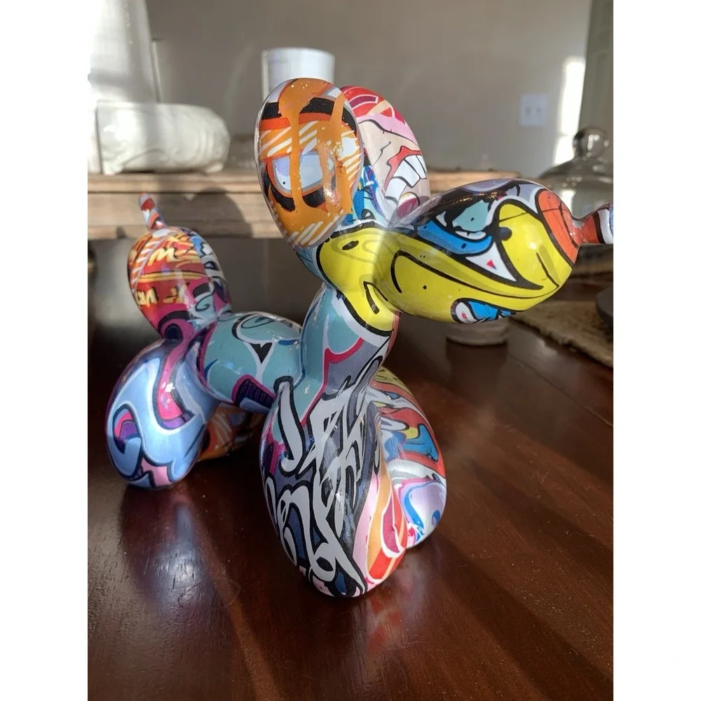 Graffiti Balloon Dog Statue - Modern Pop Art Sculpture, Multicolor Home‎ Deco